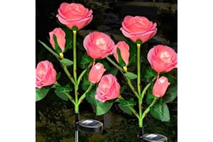 DLAOUM Upgraded Solar Garden Lights Outdoor: 2 Pack Flowers Decorations for Yard with 10 Roses - Flower Light Outdoor Waterproof Decor for Outside - Garden Gifts and Gifts for Mom Or Women