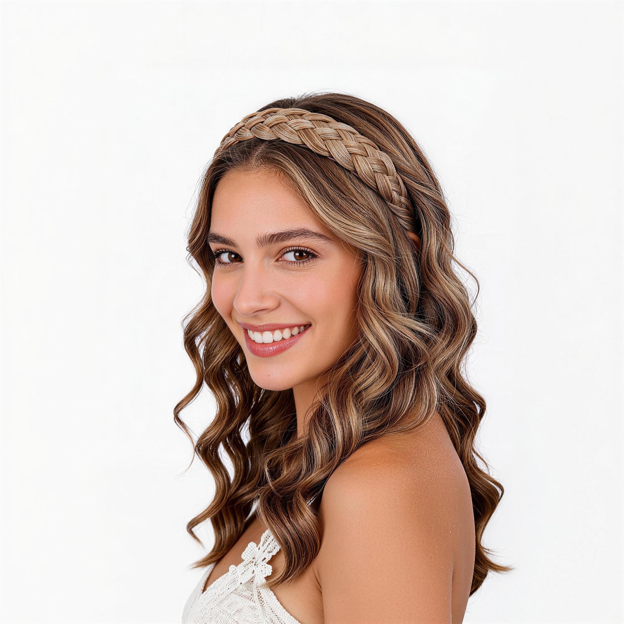 BOBIYA 5 Strand Synthetic Hair Braided Headband Classic Chunky Wide Plaited Braids Elastic Stretch Hairpiece for Women Girl (Caramel Blonde) — image 1