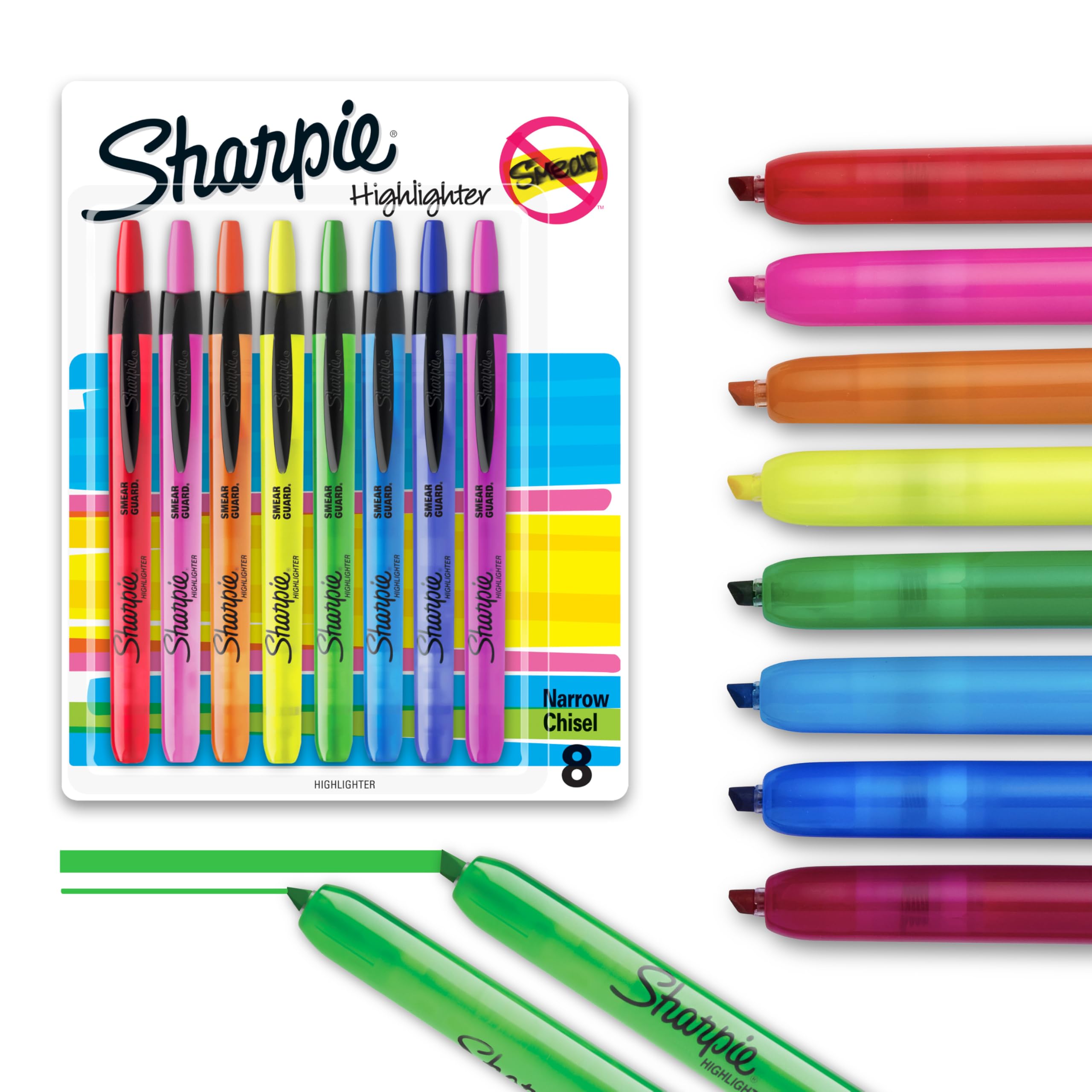 Photo 1 of Sharpie Retractable Highlighters Chisel Tip Highlighter Marker Set Fluorescent Highlighters Classroom Journaling Study Supplies Assorted Colors 8 Count