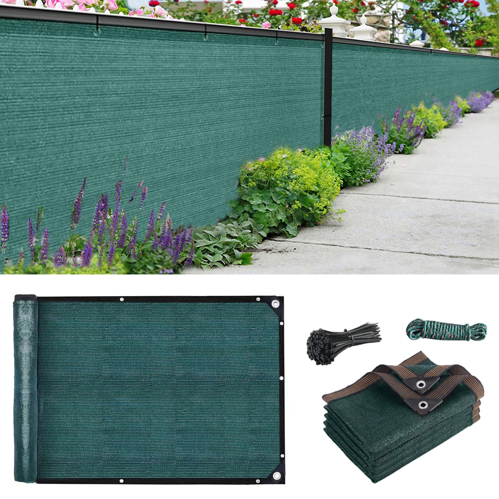 TUAKIMCE Garden Privacy Netting 2 x 5m, Privacy Fence Screening 90% HDPE Outdoor Shading Net, Fence Screening UV-Resistant Tear-Resistant Shading Net with Cable and String