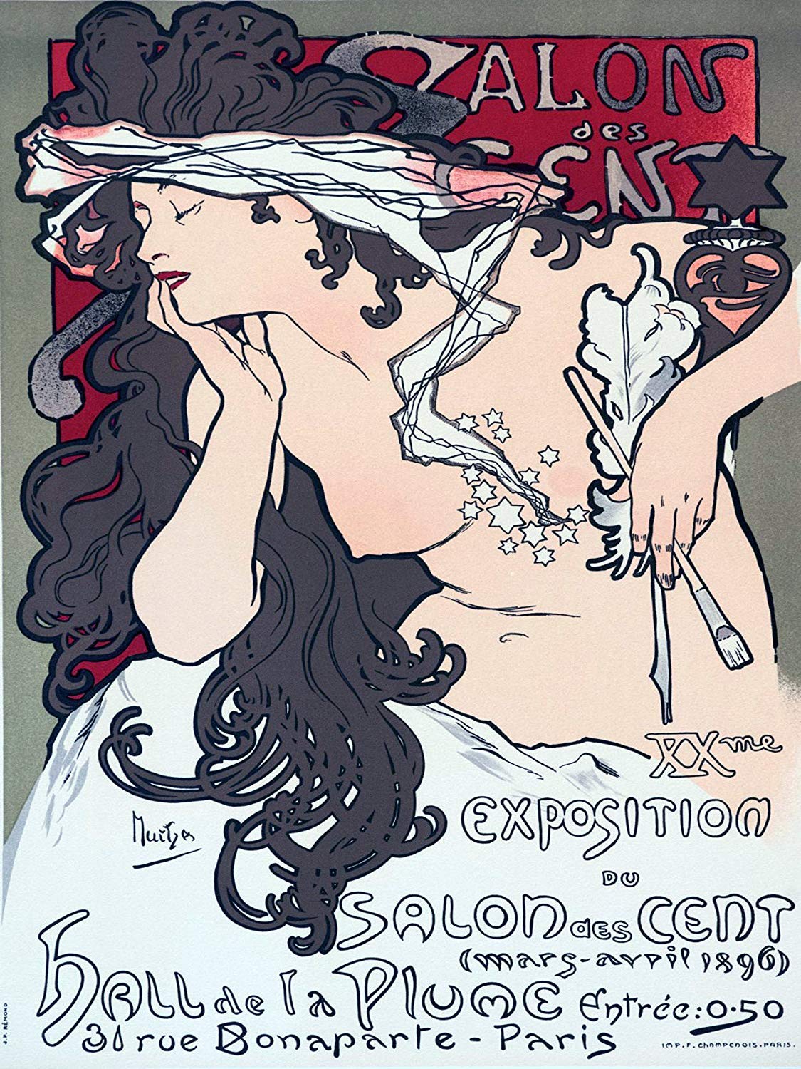 Poster Nude Girl by Alphonse Mucha Tile Mural Kitchen Wall Backsplash Ceramic