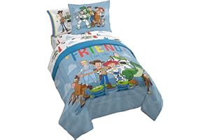 Jay Franco Kids Comforter Set Includes Sheets and Pillow Cover - Soft and Cozy Bed Set for Stylish Room Decor, Blue - Toy Story, 5 Piece Twin