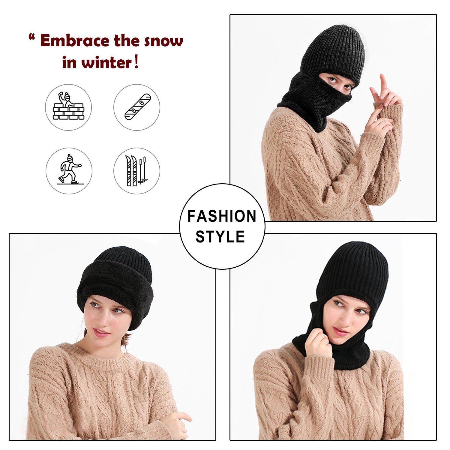 MOCOFO Warm Winter Hats, 3-in-1 Knit Beanie with Flexible Neck Guard,Unisex Face Mask Riding Hat for Winter Outdoor Sports Cycling Motorcycle Ski Snowboard or Fishing