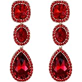 EVER FAITH Women's Austrian Crystal Elegant Bridal Square Oval-cut Teardrop Dangle Pierced Earrings