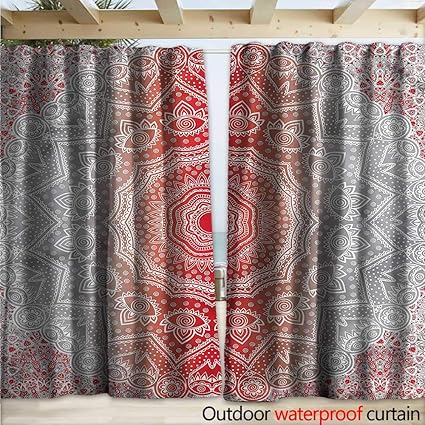 Amazon Com Warmfamily Grey And Red Grommet Curtain Panel Boho