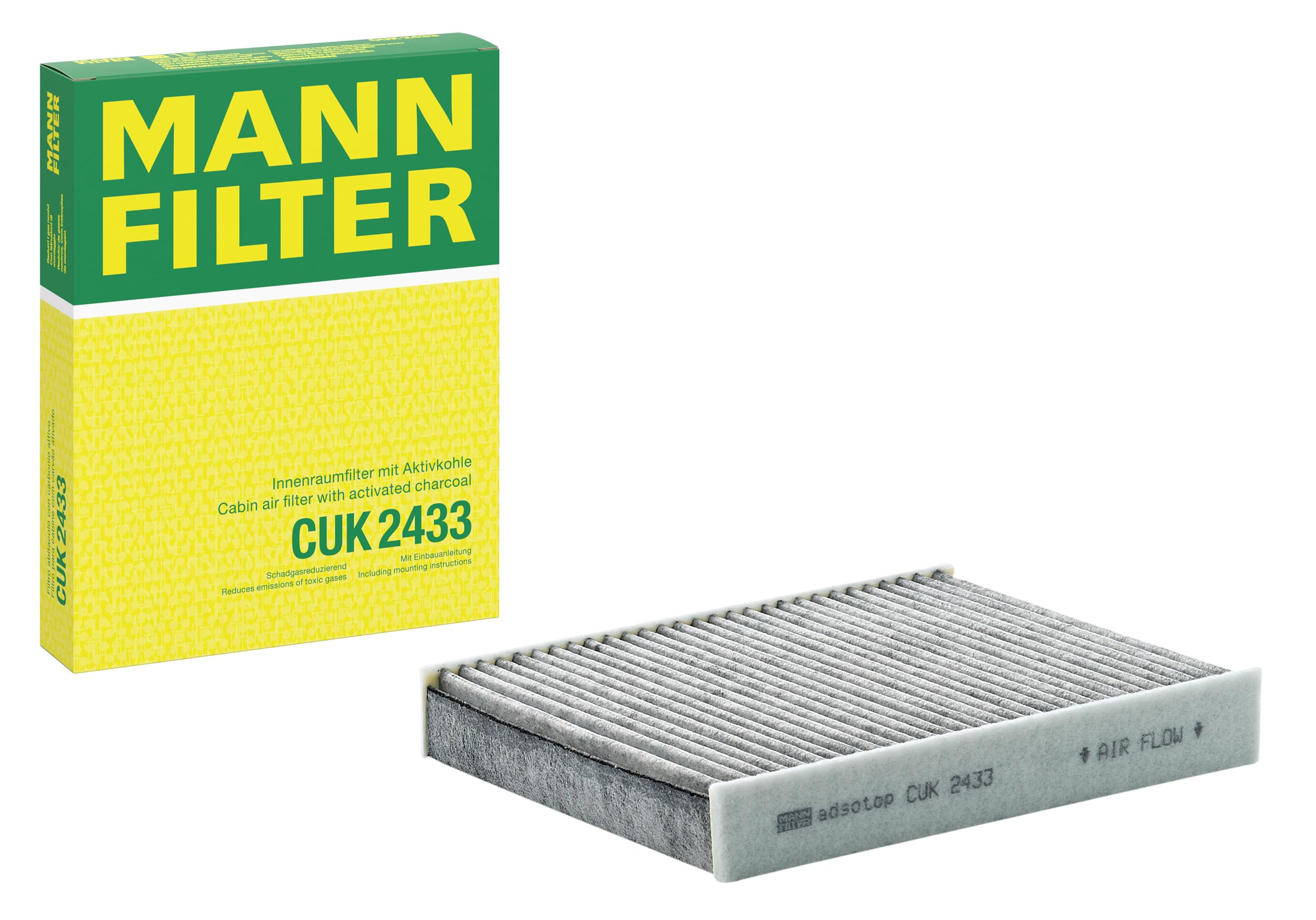 MANN-FILTER CUK 2433 Cabin Air Filter - Pollen Filter with Activated Carbon - for Cars + Transporters