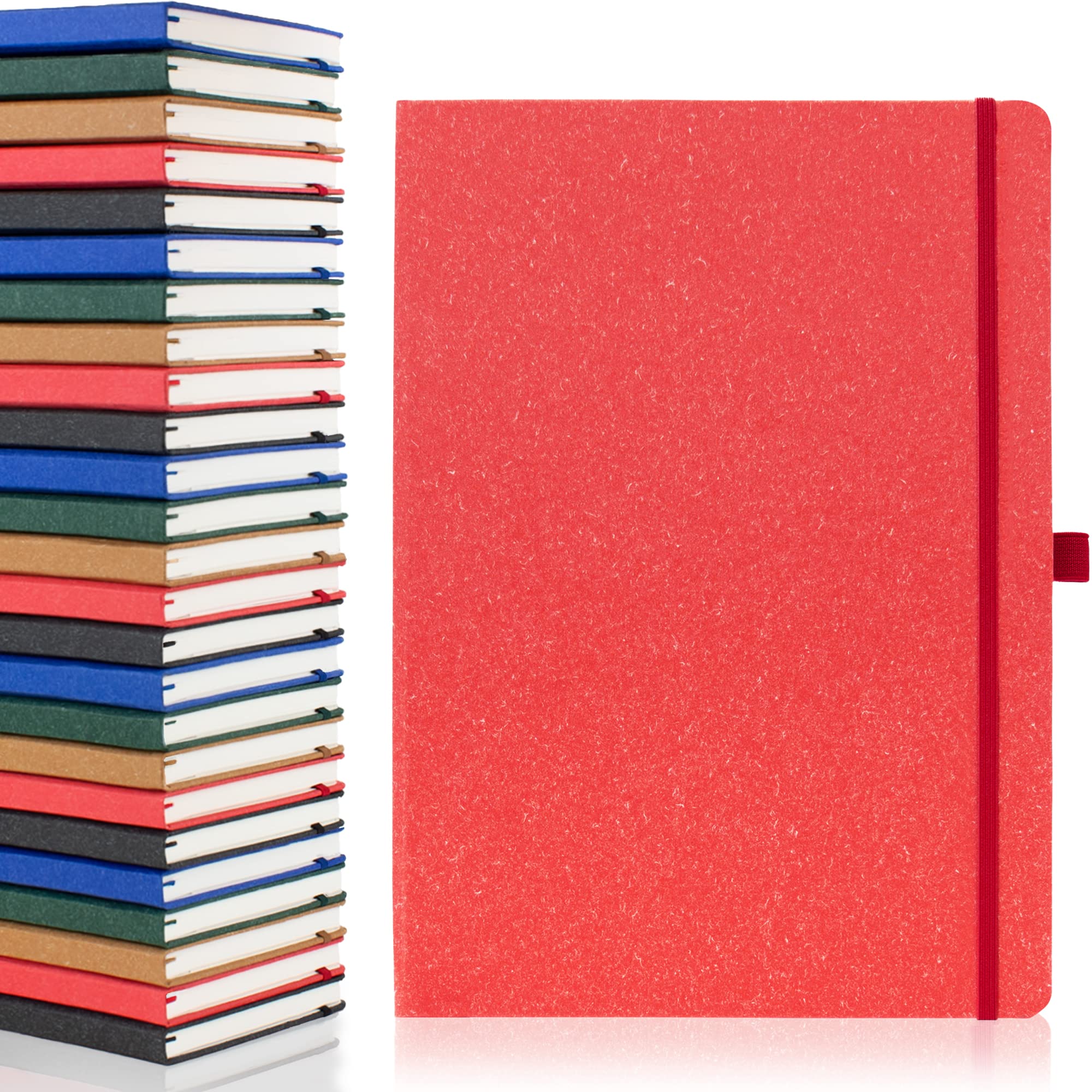 Notes London A4 Environmentally Friendly Eco Notebook with Lined Pages & Date Marks, 100% Recycled Paper, Ribbon, Pen Loop and Enclosure band, Hardback Journal Notepad Note (Red)