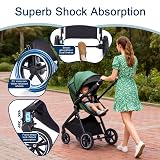 Lnhcrbs 3 in 1 Baby Stroller Travel Pushchair Khaki PU Wheels Adjustable Handle view 7