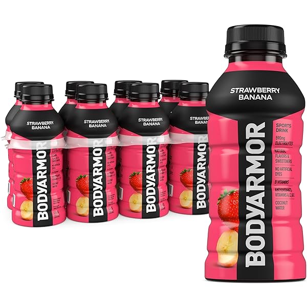 BODYARMOR SPORTS DRINK, STRAWBERRY BANANA, ELECTROLYTE DRINK HYDRATION, 12 FL OZ BOTTLES (8 PACK), FLAVORED COCONUT WATER WITH B VITAMINS & ANTIOXIDANTS