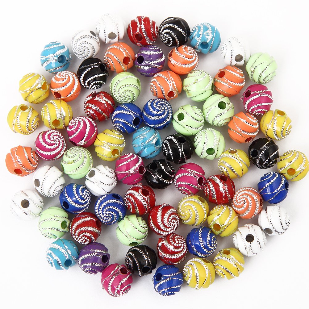 Bingcute 300Pcs 8mm Screw Shiny Acrylic Round Ball Spacer Loose Beads for Jewelry