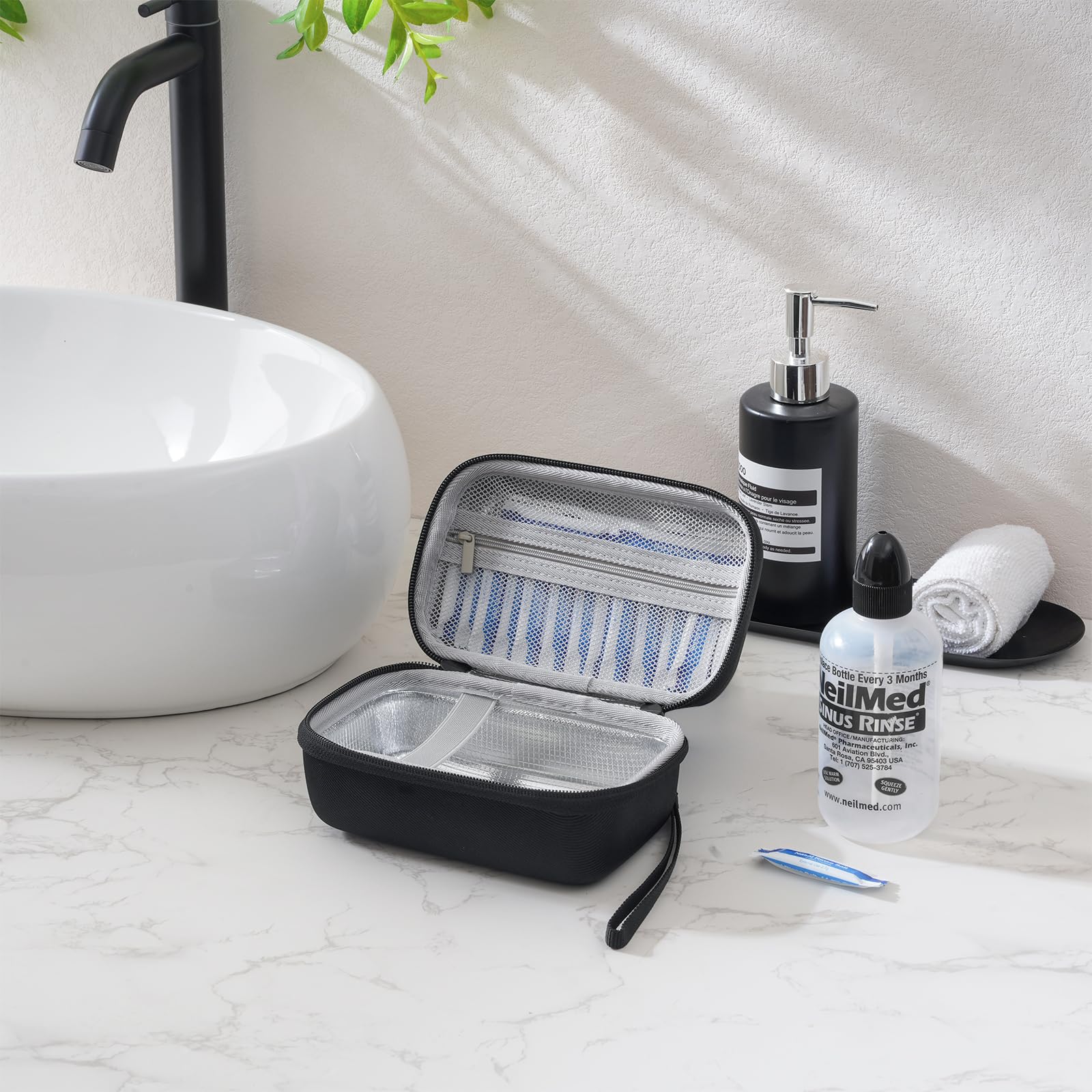 ProCase Travel Case for NeilMed Sinus Rinse Packets, Carrying Bag for Maoever Neti Pot Nasal Rinse, Portable Case for Sinus Rinse Bottle and Nasal Wash Salt Packets or Nose Cleaner Kit -Black