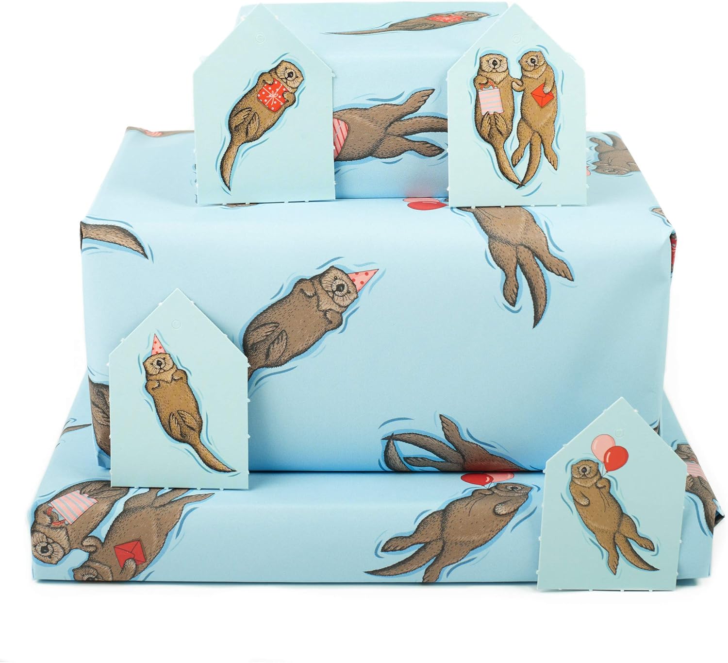 Central 23-6 Christmas Wrapping Paper Sheets - Birthday Otters - Blue Gift Wrap for Men Women - Friends - Recyclable and Made In UK