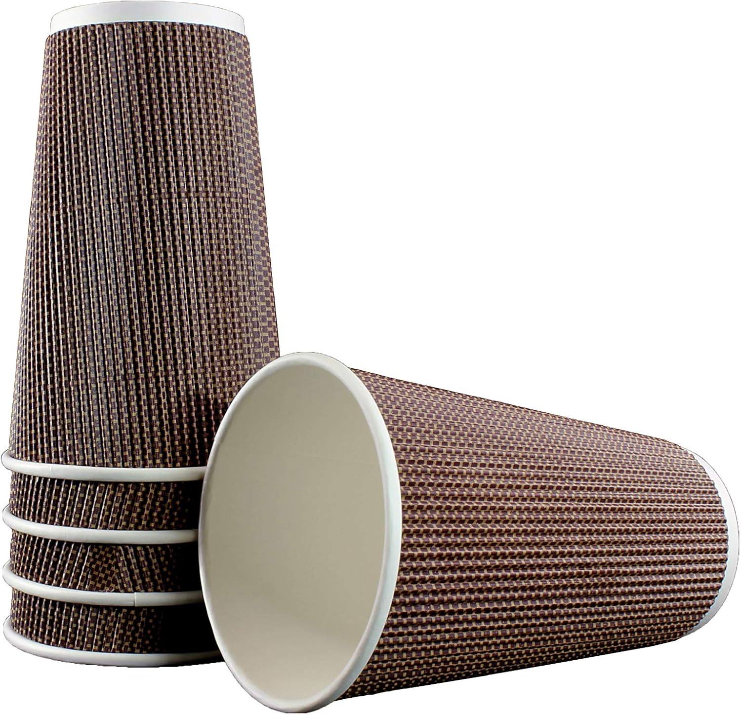 [85 SETS] 16 oz Disposable Double Walled Hot Cups with Lids - No Sleeves needed Premium Insulated Ripple Wall Hot Coffee Tea Chocolate Drinks Perfect Travel To Go Paper Cup and lid Brown Geometric: Health & Personal Care