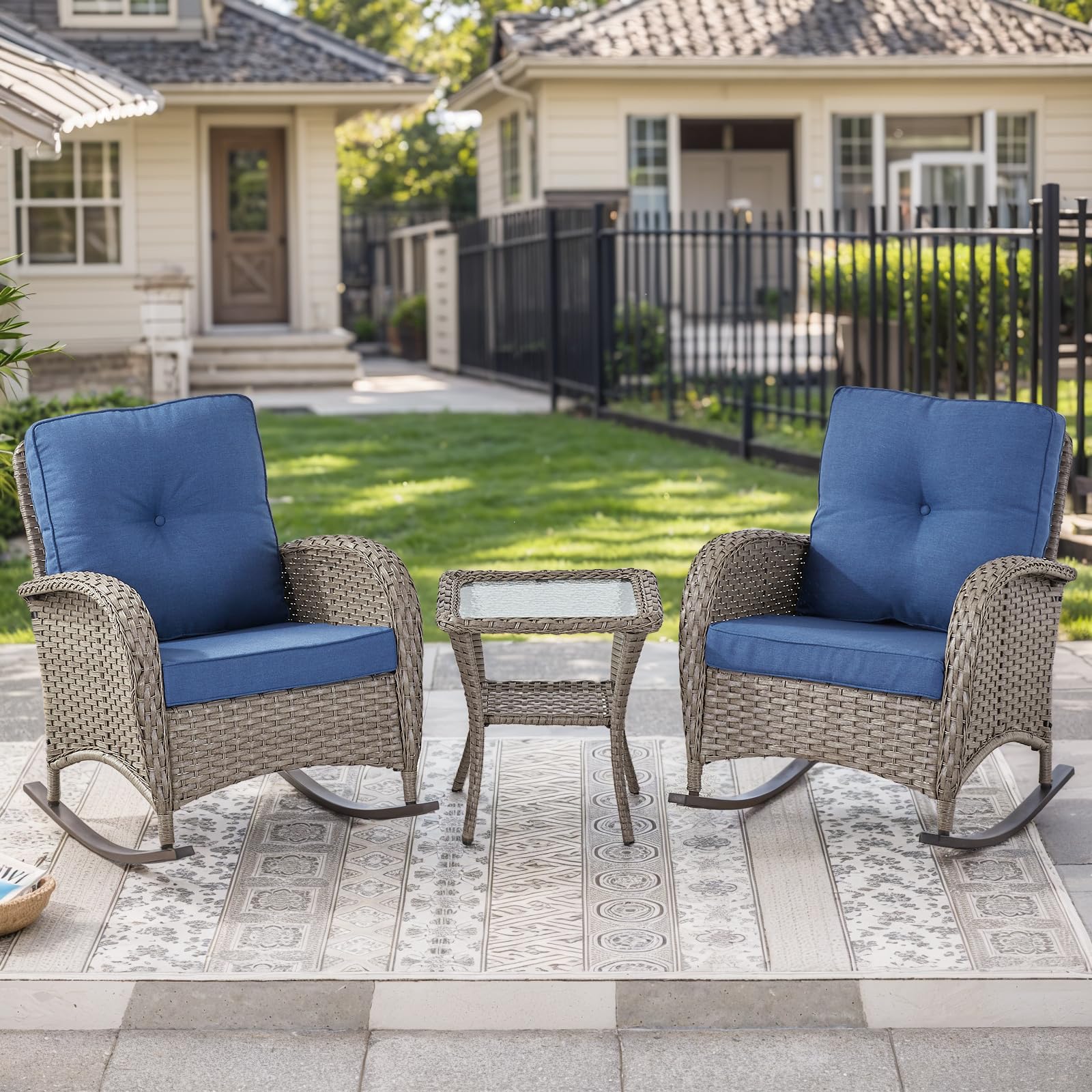 HUMMUH Outdoor Bistro Set-High Back Outdoor Rocking