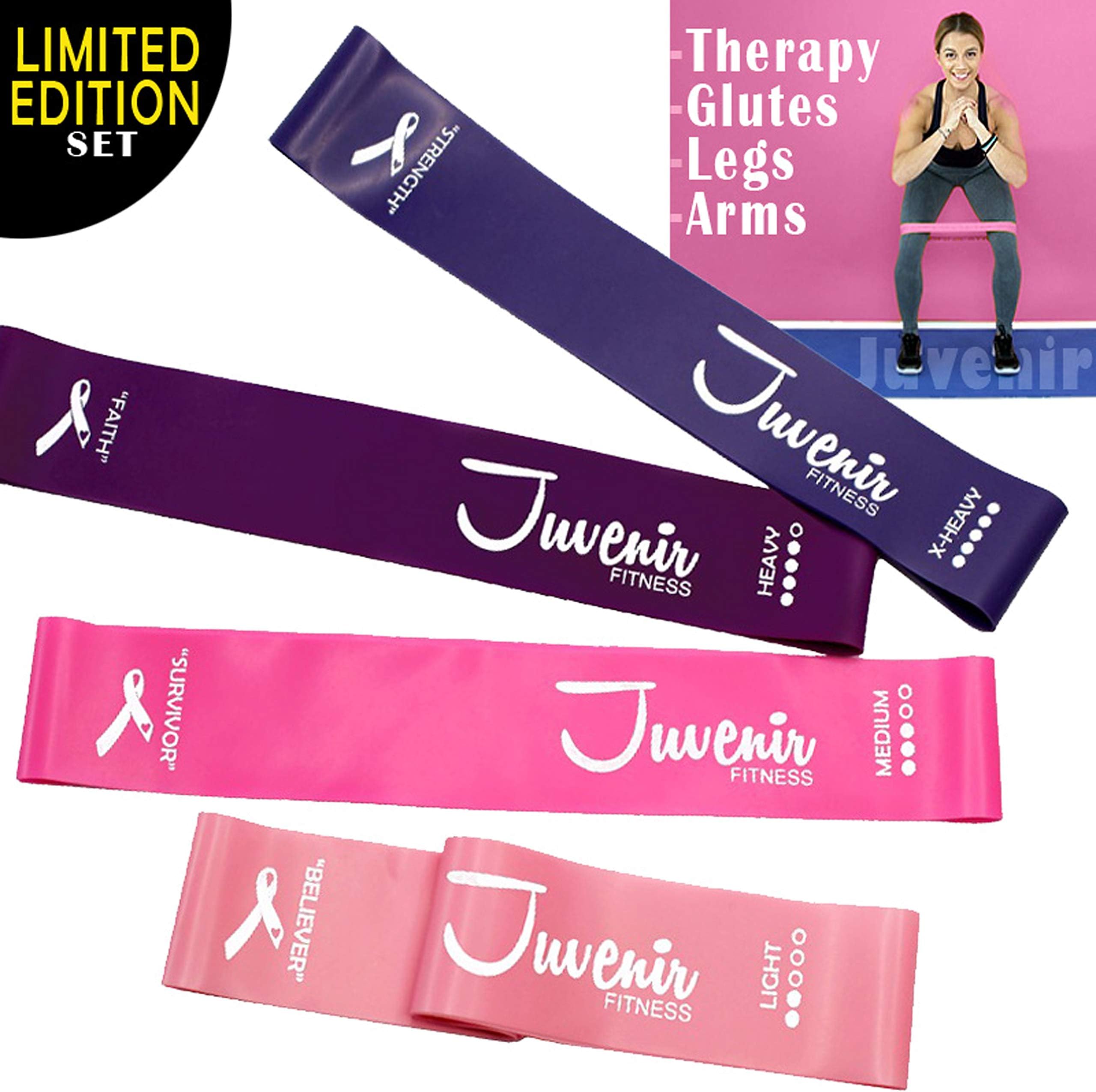 Resistance Loop Bands Legs and Arms for Fitness, Exercise, Booty, Workout and Physical Therapy | Pink, Peach, Purple Awareness (LIMITED EDITION SET)