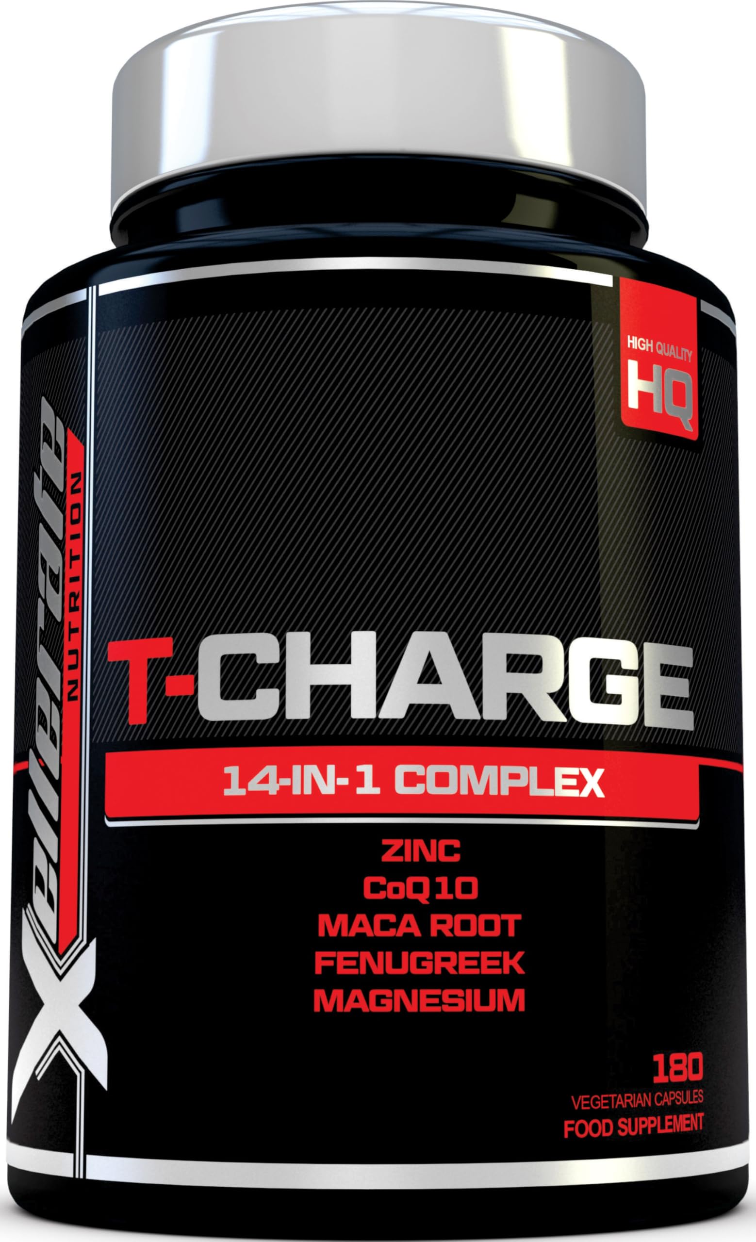 T-Charge for Men Supplement - 180 Vegetarian Capsules - Complex with 14 Active Ingredients Including Zinc, Magnesium & Maca Root - Made in the UK - Xellerate Nutrition