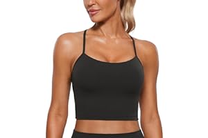 CRZ YOGA Butterluxe Y Back Crop Tank Tops for Women - Spaghetti Straps Racerback Padded Yoga Workout Longline Sports Bras
