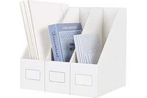 JiaWei White Magazine File Holders, 3 Packs Sturdy Cardboard File Rack, Office Organization Desktop Storage File Box Binder for Shelves and Desk, Folder Holder for Office or Classroom