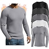 Oakgarden 5 Pack Men's Cotton Thermal Shirts Long Sleeve Ribbed Crewneck Tops Slim Fit Underwear Winter Base Layer Multipack