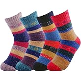 JOYCA & CO. 3-5 Pairs Womens Multicolor Fashion Warm Wool Cotton Thick Winter Crew Socks