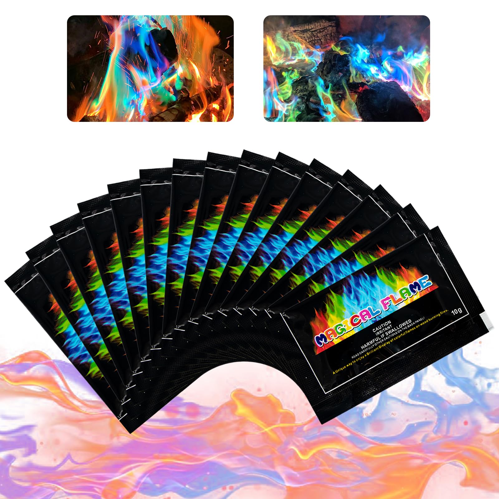 Magical Flames, Fire Colour Changing Powder, Mystica-Fire Sachets, Suitable for Indoor Fireplaces, Outdoor Campfires, Seaside, Gardens, 15PCS*10g