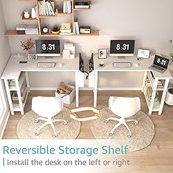 Lufeiya White L Shaped Computer Desk with Power
