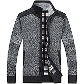 XinYangNi Men's Casual Full Zip Slim Thick Knitted Cardigan Sweaters with Pockets