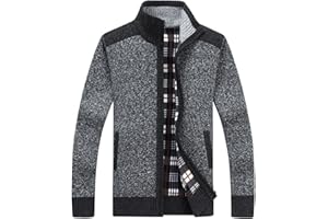 XinYangNi Men's Casual Full Zip Slim Thick Knitted Cardigan Sweaters with Pockets