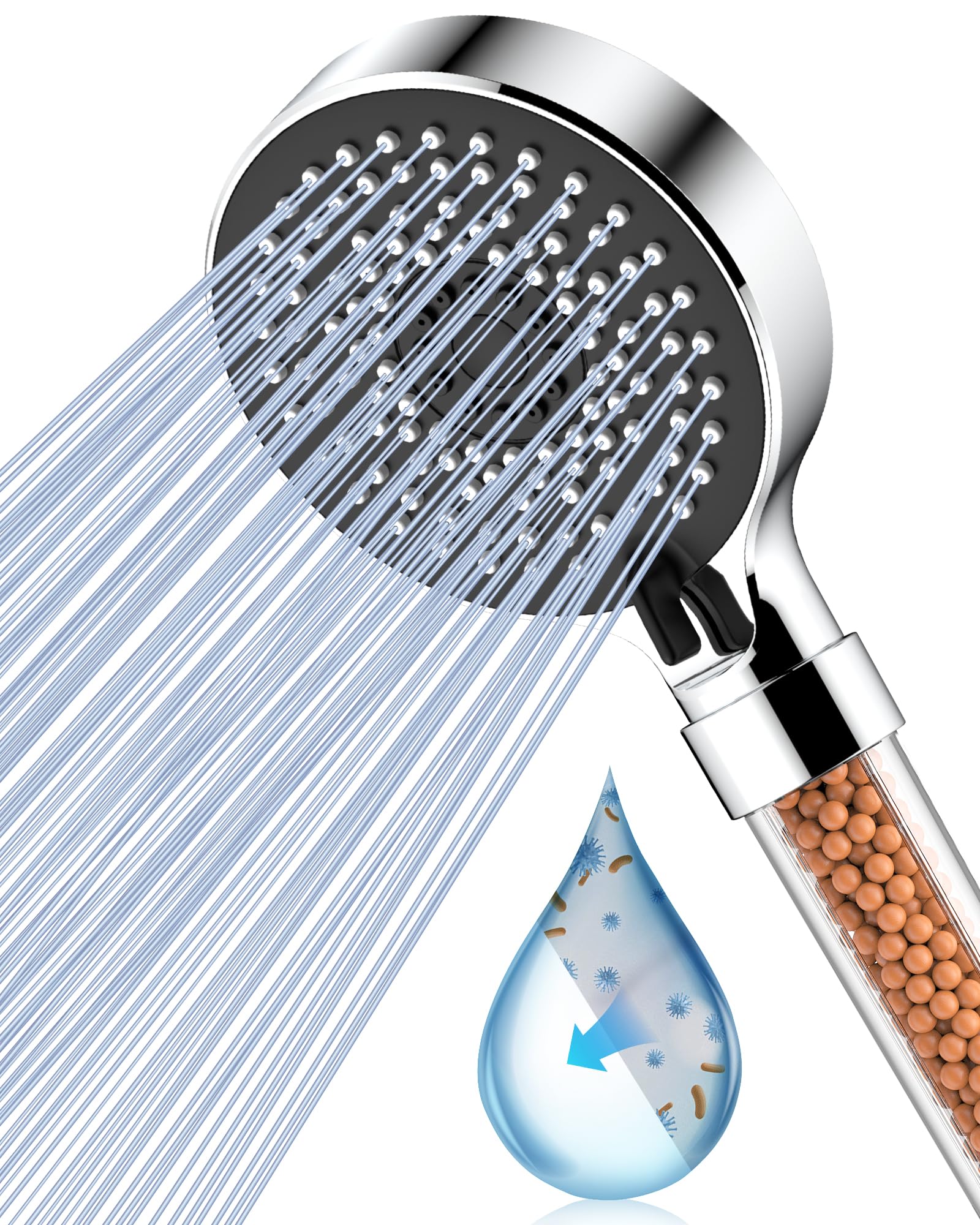 Magichome Filter Shower Head, Hard Water Softener with Mineral Balls for Chlorine Removal & Skin/Hair Care, High Pressure 5-Mode Design, Universal Fit with Extra Replaceable Filters — image 1
