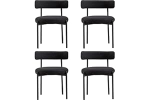 Locus Bono Boucle Dining Chairs Set of 4, Modern Upholstered Dining Room Chairs, Armless Kitchen Chair for Dining Room, Living Room, Black Metal Legs (Black)