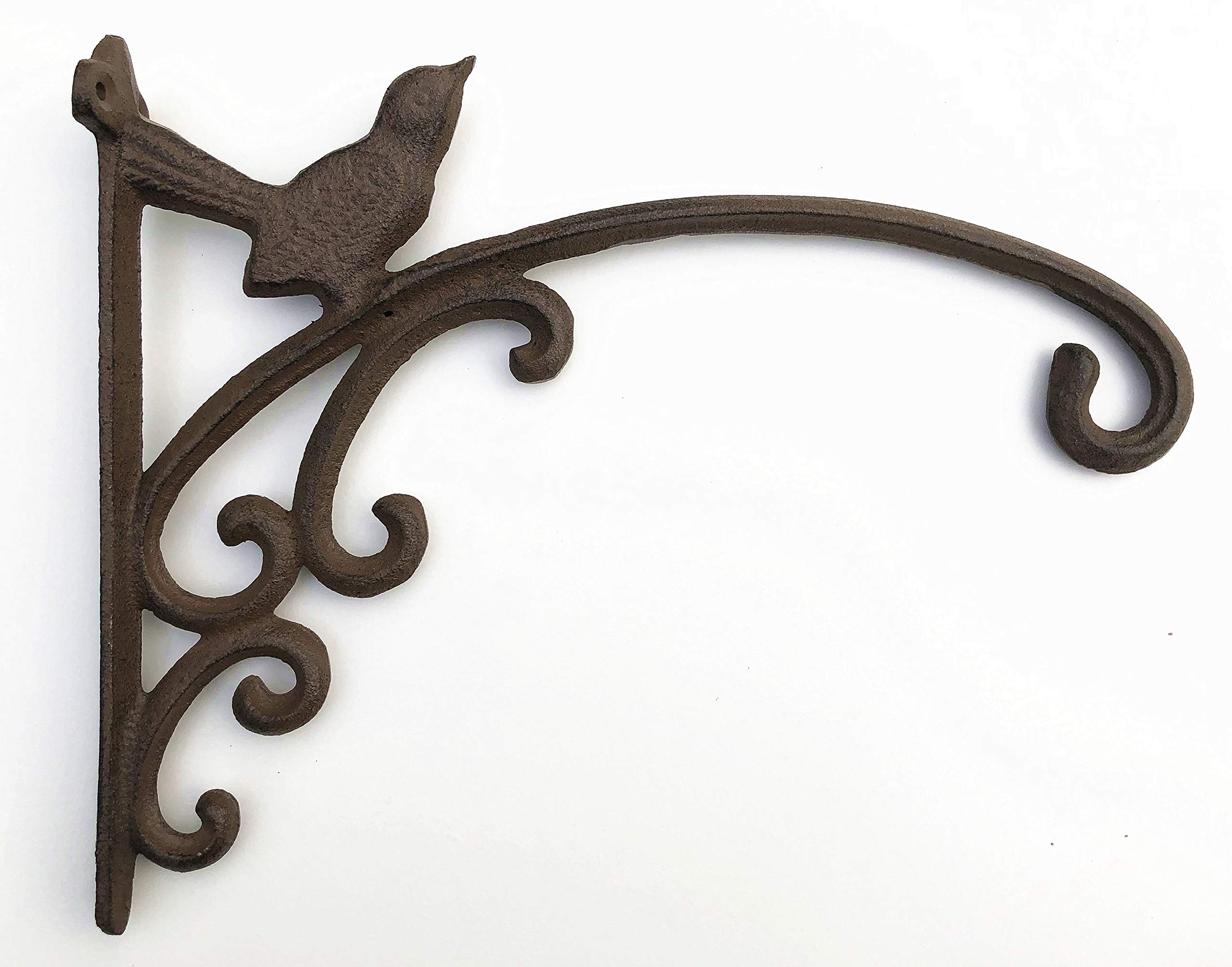 Spring life Large Cast Iron Ornate Bird Hanging Flower Basket Bracket Hook in 3 colours(31 cm) (Brown)