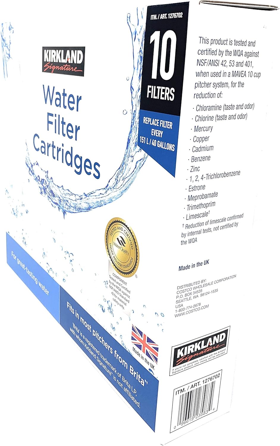 Kirkland Signature Water Filter Cartridges for Brita Pitchers, 10 Refills: Home & Kitchen