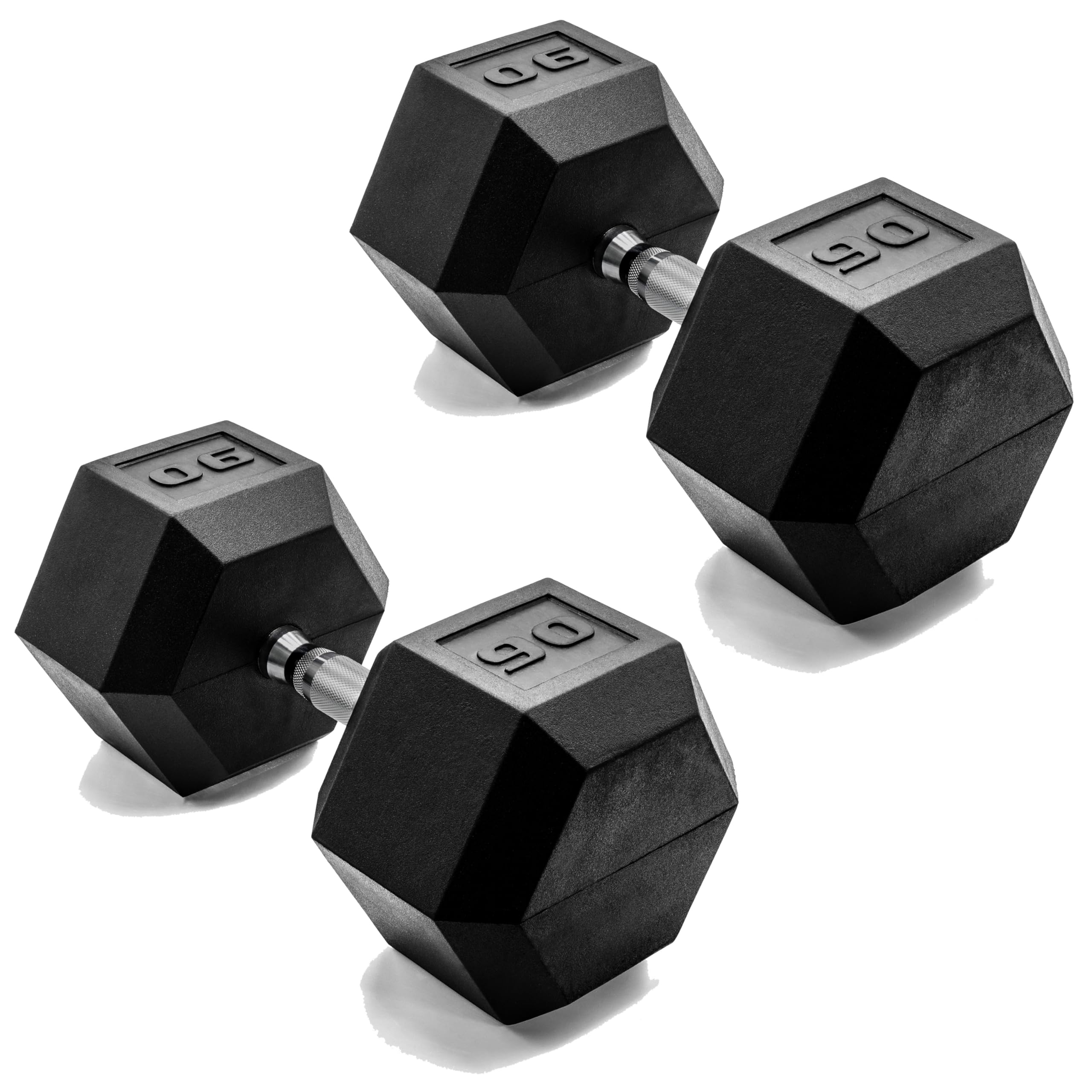 Photo 1 of **MAJOR DAMAGE. SINGLE ONE ONLY. SELLING FOR PARTS**CAP 90 LB Rubber Coated Hex Dumbbell Hand Weight - Pair | Chrome Handle