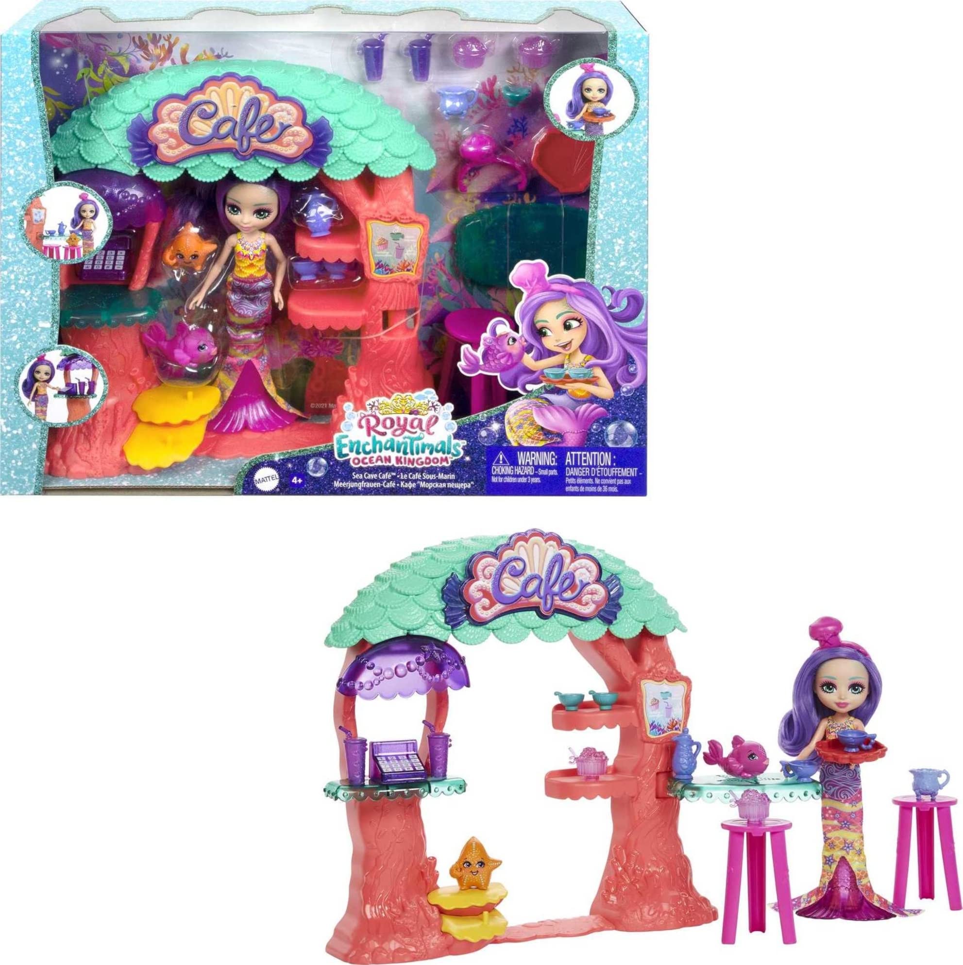 Enchantimals Sea Cave Café Playset (8.8-in), 15+ Pieces, with Martina Mermaid Doll, 2 Animal Besties, and Accessories