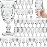 Wiwiqing 36 Pack Plastic Goblets 10oz Upgrade Vintage Water Goblet Plastic Wine Glasses Colored Retro Embossed Glassware for Party Wine Bar Juice Baby Shower Wedding Reception Grand (Clear)