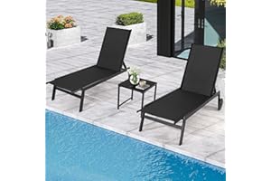 MELLCOM Patio Lounge Chair with Wheels, Outdoor Lounge Chairs Set of 2 with Adjustable Backrest, Waterproof Textilene Pool Lo