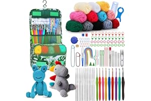 Pnytty Crochet Kit for Beginners Adult 117 Pieces Crochet Starter Knitting Kit with 12 Rolls Crochet Yarn, 21pcs Crochet Hooks Crochet Tools in Travel Hangable Bag