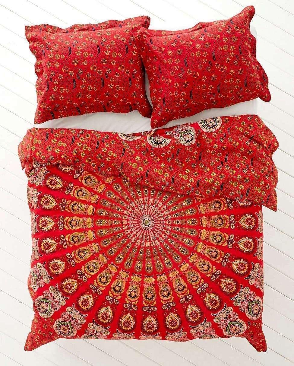 Jaipuri Handloom Crafts JHC Exclusive Beautiful red Bohemian Traditional Indian Mandala Duvet Queen Quilt Indian Duvet Cover Tapestry Mandala Hippie Quilt Cover Bohemian Blanket Throw