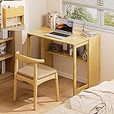 Usofhaus Bamboo Folding Desk for Small Spaces, Mid Century Small Computer Desk for Bedroom Home Office, Foldable Space-Saving Desk, Natural