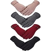 SATINIOR 4 Pairs Winter Gloves Women Touch Screen Windproof Gloves Wool Warm Fleece Lined for Cold Weather