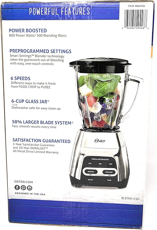 Oster Master Series Blender 6 Speeds 6 Cup 800 Watt Stainless Steel