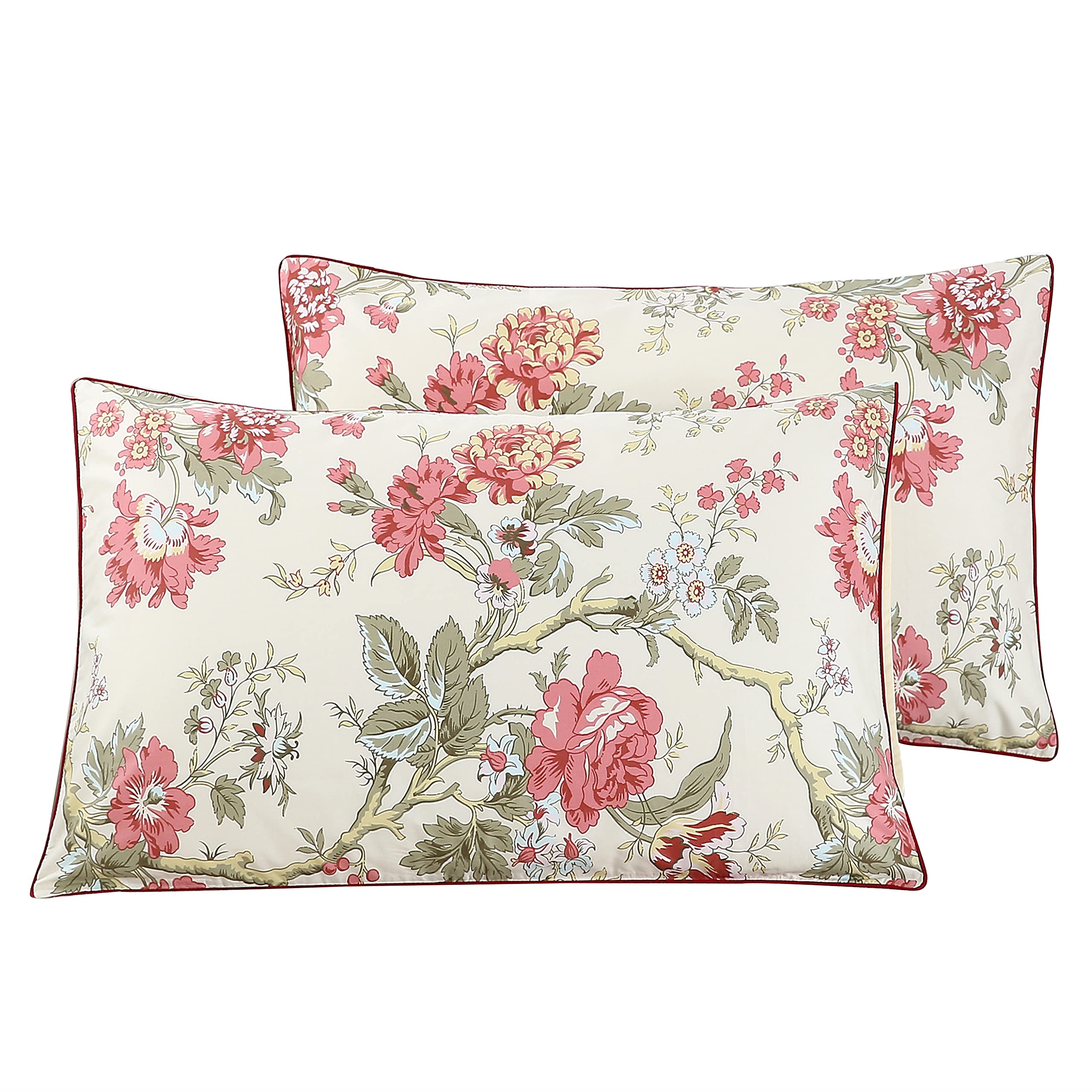 STYHO 100% Egyptian Cotton Floral Printed Decorative Pillow Cases 2 Pack Rectangular Standard Size Luxurious Anti Wrinkle Pillow Cover for Hair and Skin(Pink-Cream,50 x 75cm)