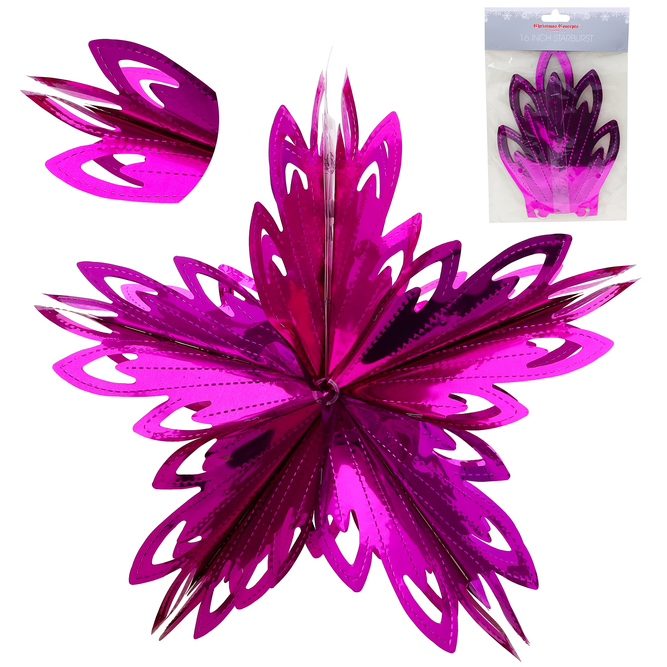 Christmas Concepts® 16” (1.3ft) Large Foil 3D Star Hanging Decoration – Christmas Trimming (Hot Pink) — image 1