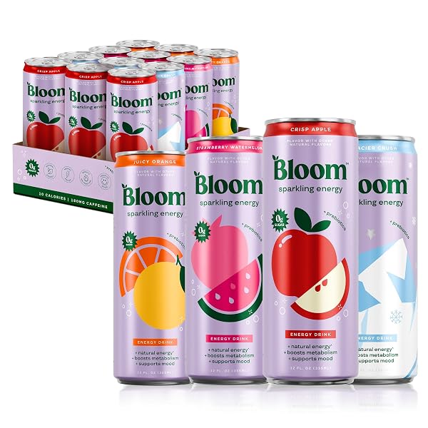 BLOOM NUTRITION SPARKLING ENERGY DRINK APPLE CRISP/GLACIER CRUSH 12OZ 12PK