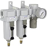 PneumaticPlus SAU430-N06DG-MEP Three Stage Air Drying System Particulate Air Filter, Coalescing Filter, Air Pressure Regulator Combo 3/4" NPT - Metal Bowl, Auto Drain, Bracket, Gauge