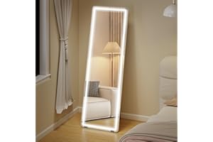 HOMCOM Full Length Mirror with Lights, 64" x 21" LED Full Body Mirror with Dimming and 3 Colour Lighting, Free Standing, Lean