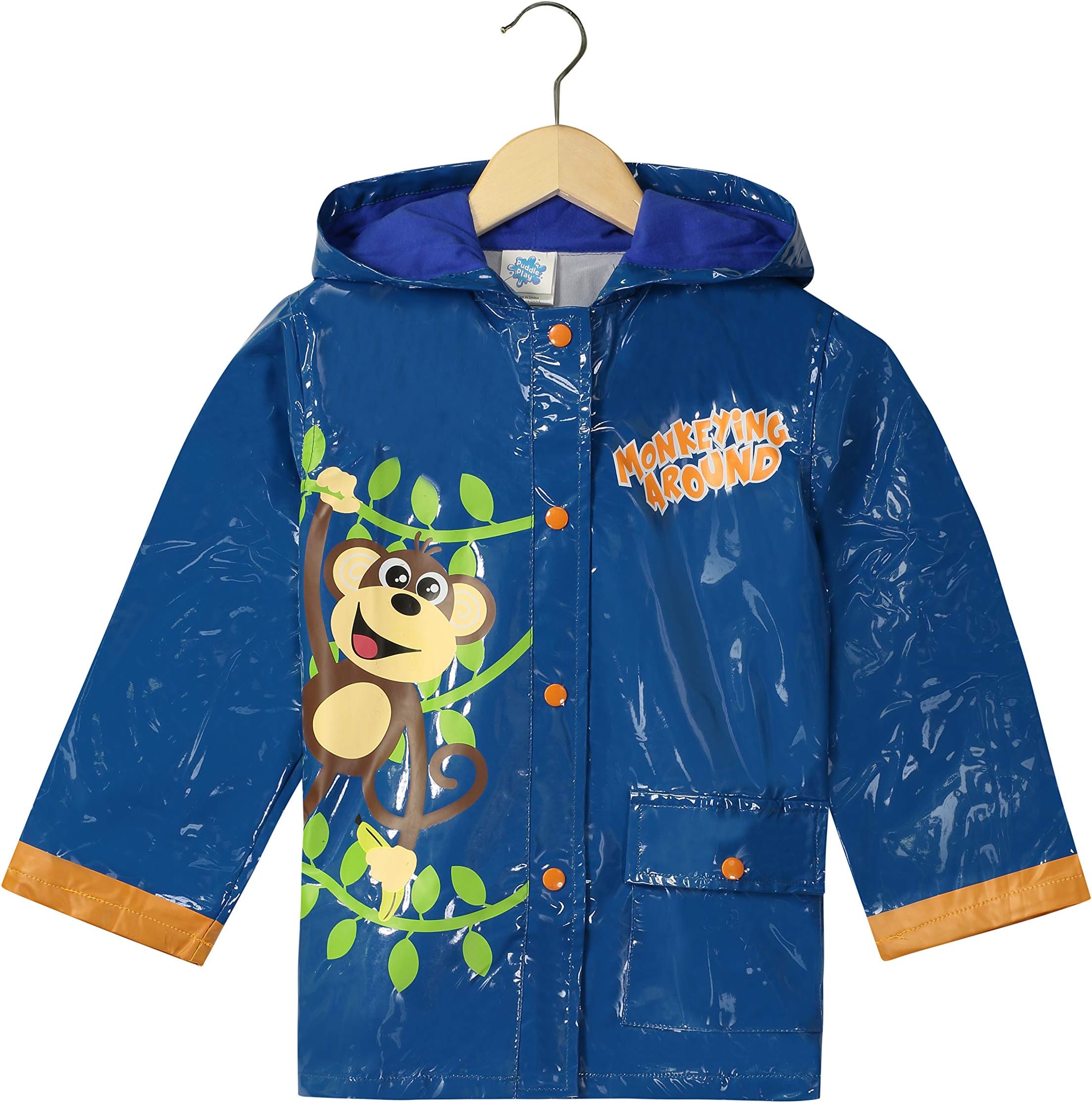 Little Boys' Monkeyin' Around Waterproof Outwear Hooded Rain Coat - Toddler Blue