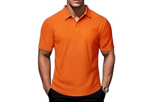 MAGCOMSEN Polo Shirts for Men with Pocket Short Sleeve Collared Golf Shirts Quick Dry Pique Performance Athletic Summer