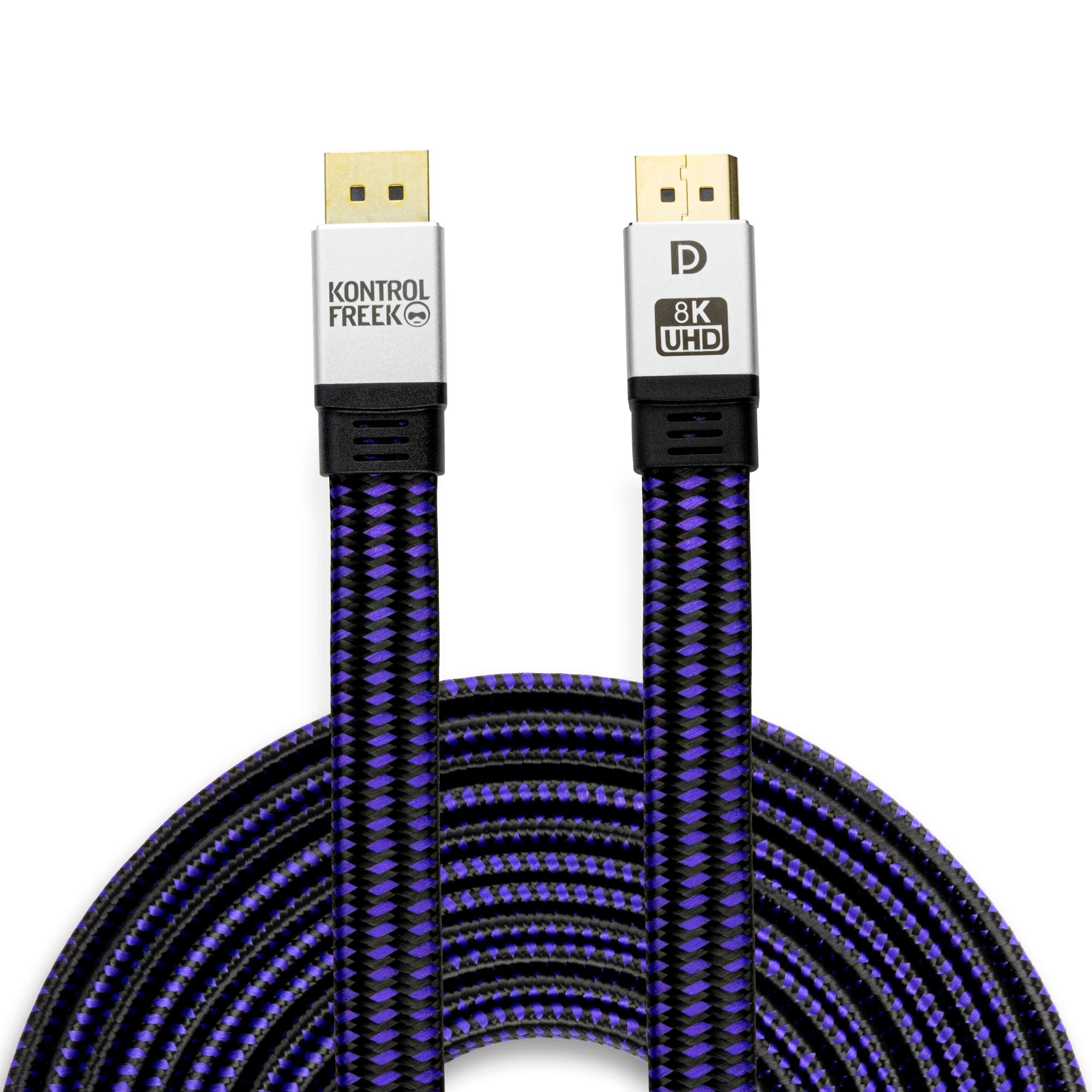 KontrolFreek DisplayPort 1.4 Cable 12ft (3.6m), Nylon Braided 8K DP to DP Gaming Cable (8K@60Hz, 4K@144Hz and 1080P@240Hz), HBR3, 32.4Gbps, HDCP 2.2, HDR Support - Black and Purple