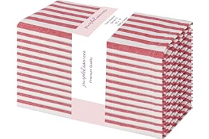 PurpleEssences Plain Striped Cloth Napkins - Set of 12-100% Cotton - 18 x 18 Inch - Fall Thanksgiving - Perfect Everyday Use Dinner Napkin - Red and White